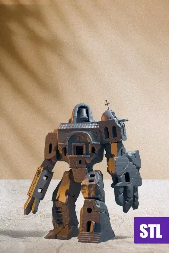 A robot sculpture inspired by architectural structures.